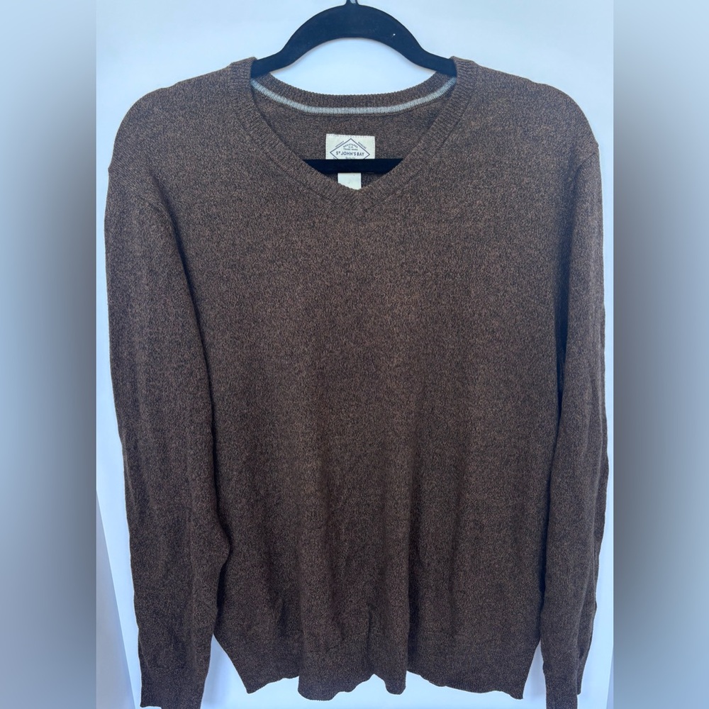 St John's Bay Brown Sweater Mens M V-Neck Long Sleeve